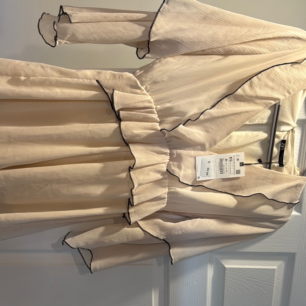 Zara Cream Dress with Black Trim